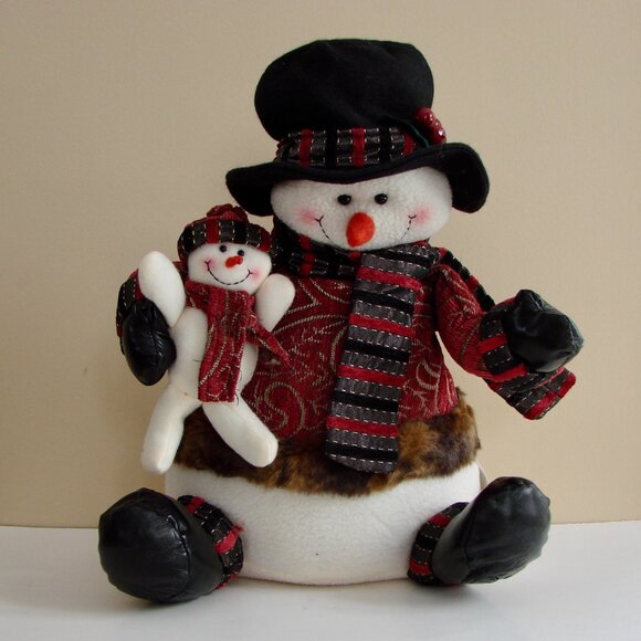 Stuffed Snowman Tophat Scarf Baby Snowman Winter Christmas Decor 14" NEW IN BOX - Picture 2 of 3